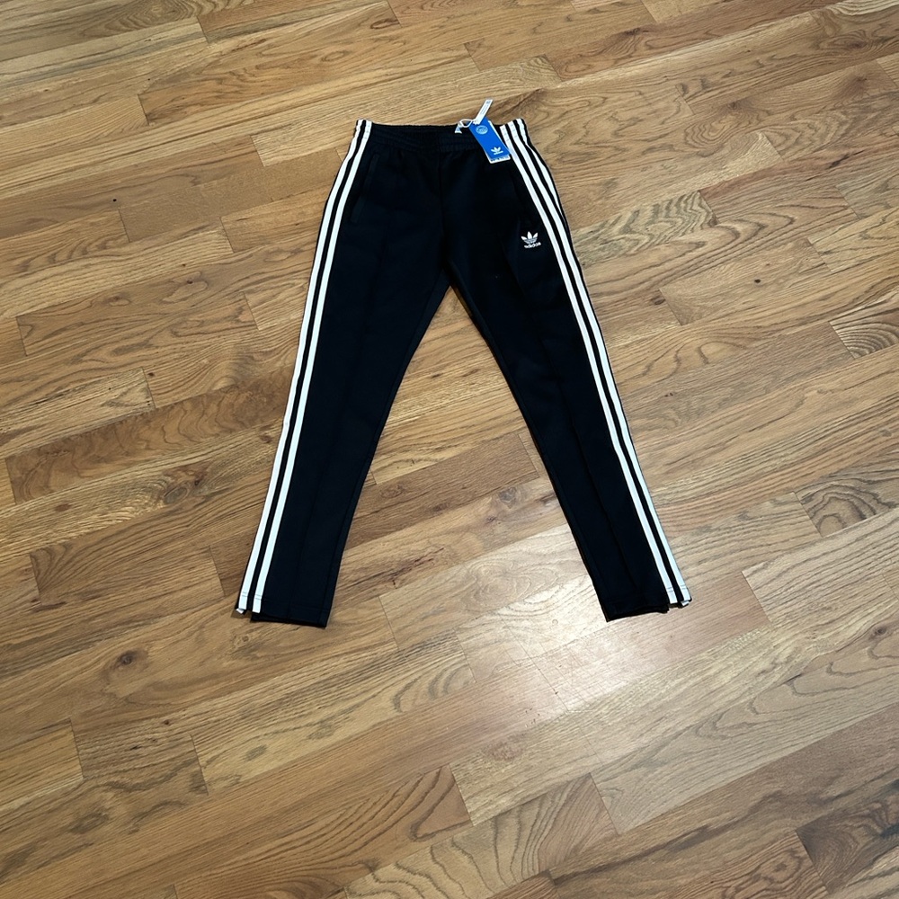 adidas Black Track Pants with White Three Stripes